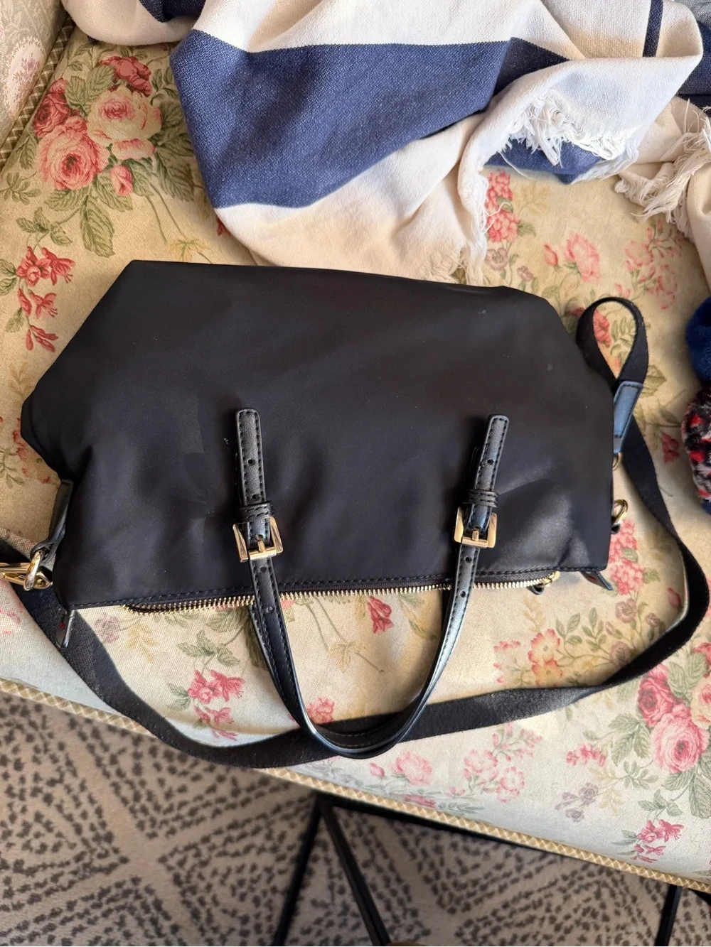 Tommy Hilfiger Black Satchel with Gold-Tone Medallion